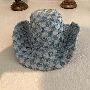 Western Frayed Denim Hat, Color Blue, White